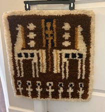Vintage Handmade Latch Hook Wall Hanging Rug Boho South West Folk Art Decor