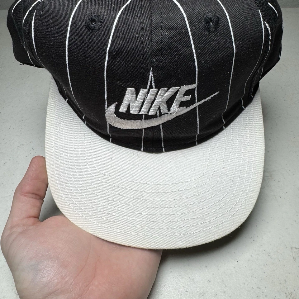 Vintage Nike Pinestripe Snapback Hat Adjustable Black White 90s Rare Air | eBay - Image 3 of 4