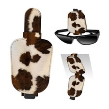 Leather Magnetic Sunglass Holder for Car Sun Visor, Cute Brown Cow Print
