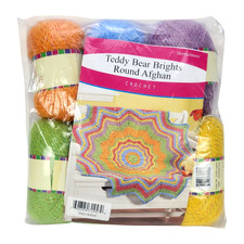 Herrschners Yarn Teddy Bear Brights Round Afghan Crochet Kit Complete 35" Easy