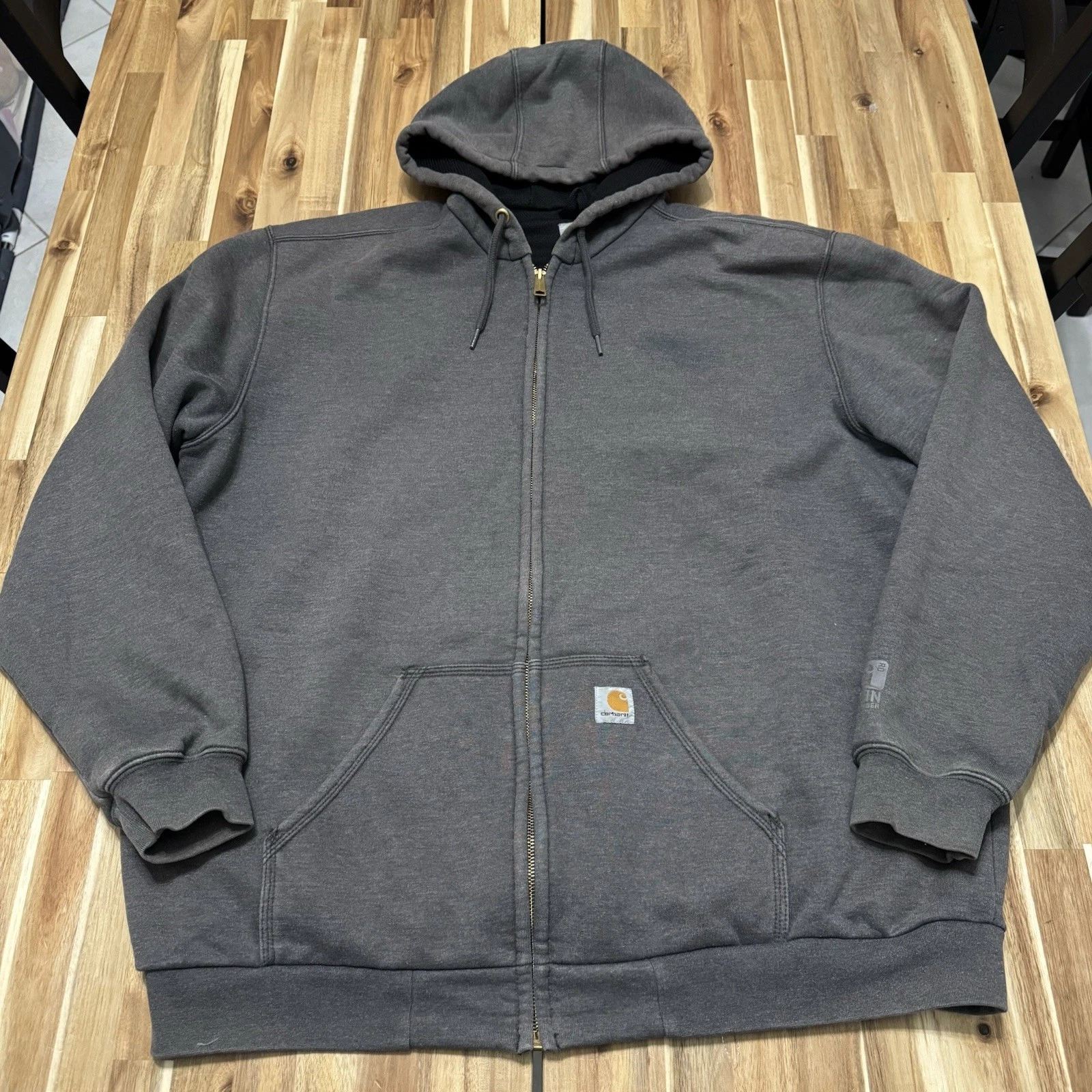 Carhartt Hoodie Mens XL Gray Midweight Thermal Lined Full Zip Rain Defender