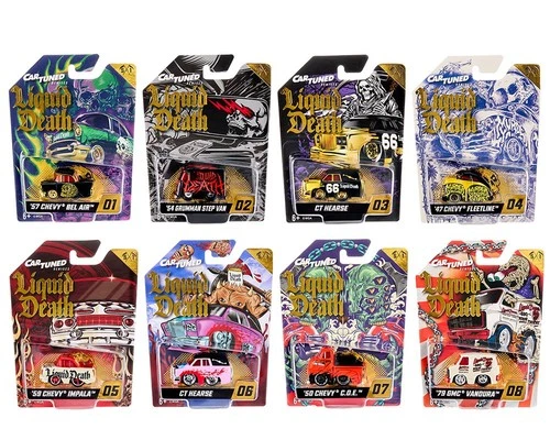 CarTuned 1:64 Liquid Death 2026 Series 1 Assortment of 8 Cars , Factory Seal Cas