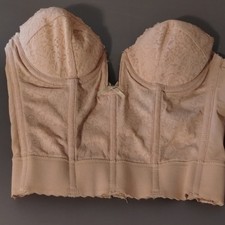 Vtg Jezebel Renee Of Hollywood 34B Strapless Corset Beige Lace Underwire PLUNGE