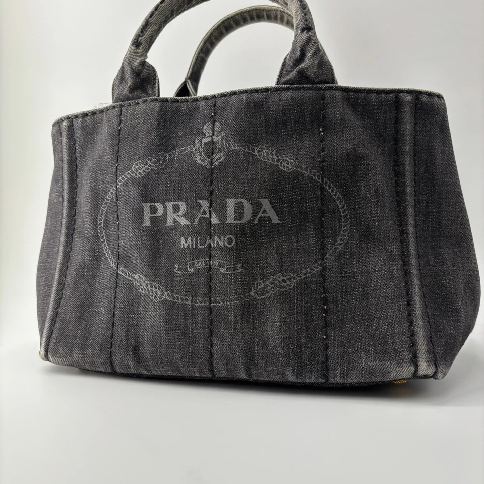Bolso de Mano PRADA CANAPA Canapa Lona Denim Negro 1BG439 Auténtico con Tarjeta Foto 2 de 4