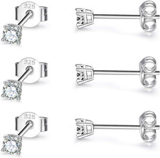 Sterling Silver Stud Earrings for Women Men- 3 Pairs 3Mm Tiny Ball Stud Earrings