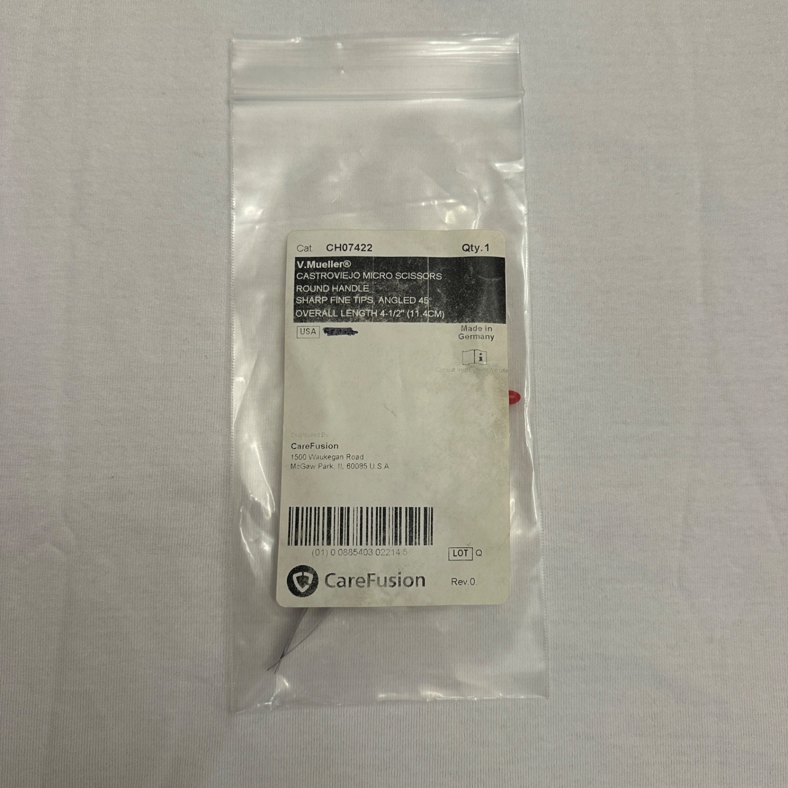 V. Mueller CH07422 Castroviejo Micro Scissor Angled 45° Sharp Fine Tips