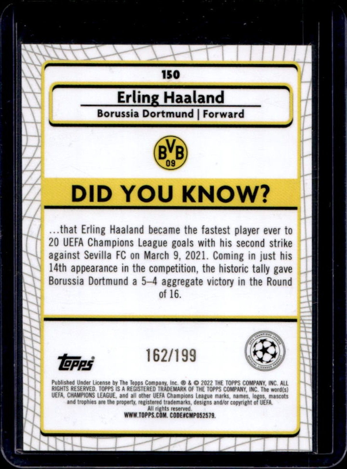 2021-22 Topps Merlin Chrome UEFA Erling Haaland Aqua Speckle Refractor #/199 view 2