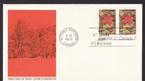 Canada FDC 1971 Maple Leaves in Autumn, unaddressed, sc#537 pair