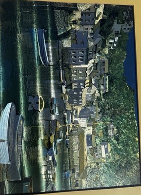 Vintage 20x16 Metal Relief Harbor Wall Art 3D Anodized Boats Village