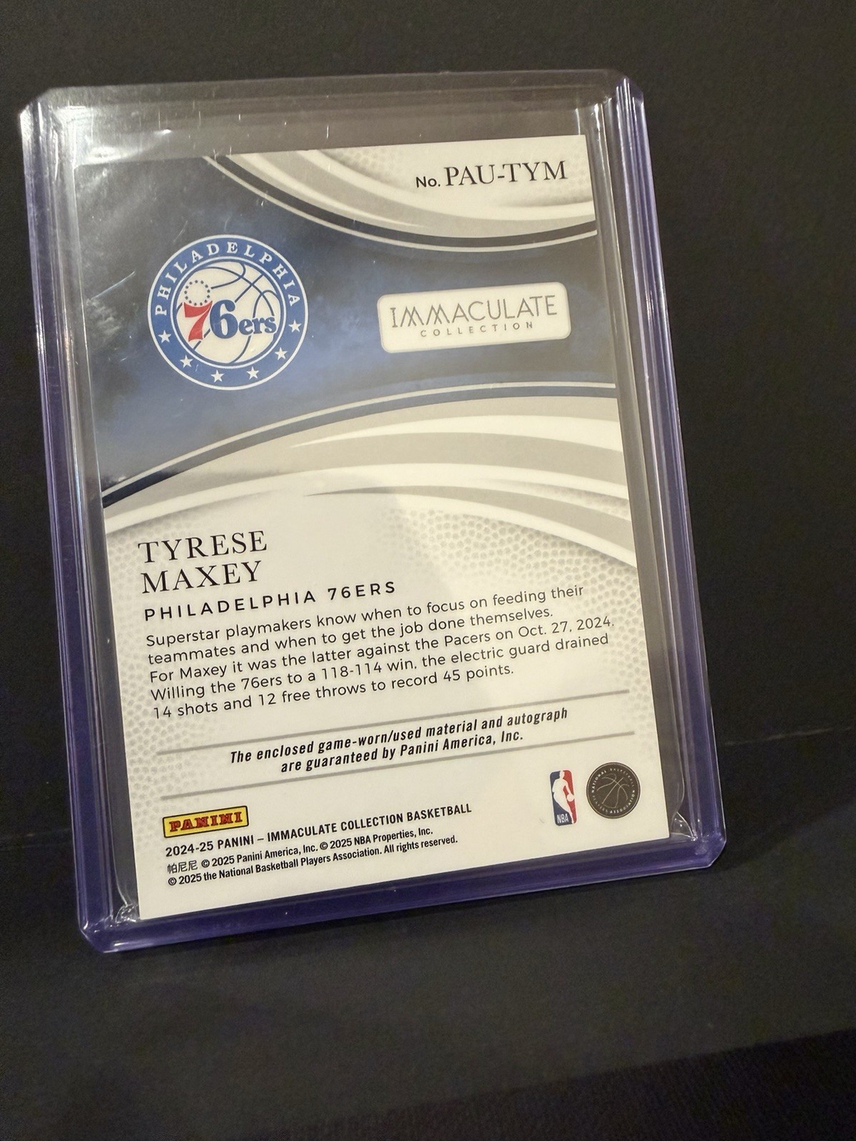 2024-25 Panini Immaculate Tyrese Maxey Patch Auto /25 3-Color Game Worn 76ers view 9