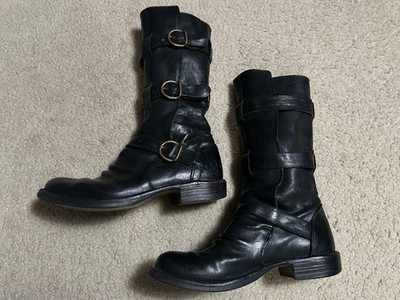 FIORENTINI + BAKER Eternity Boots black leather triple buckle moto straps 38.5