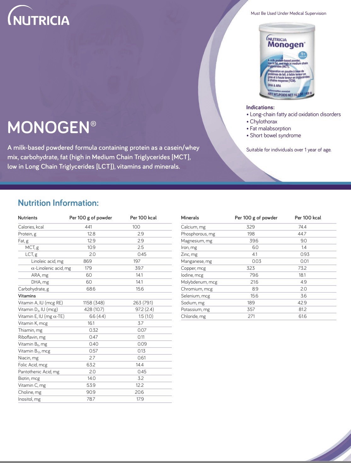 Nutricia Monogen, Milk Protein-Based Powder, Unflavored, 6 Cans