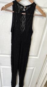 Intimately Free People Women's Black Lace Sleeveless Ruched Jumpsuit Size S