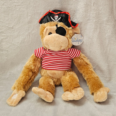 Wishpets Banana Beard Pirate Monkey Plush 10'' Eye Patch Hat Striped Shirt 2016