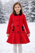 Rothschild Girls Red Wool Dress Coat Velvet Trim Holiday Classic 6X