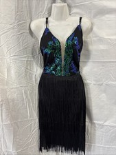 Dance Sequin Fringe Flapper Dress Short Size XL