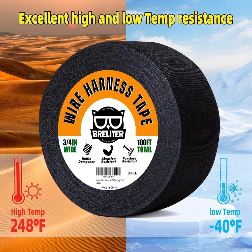 Wire Harness Tape 2Pack High Temp Wiring Harness Self-Adhesive Auto Electrical