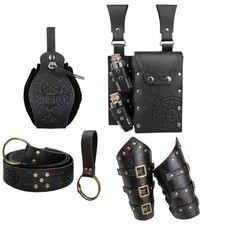 Medieval Viking Arm Bracers Gauntlet Belt Pouch Costume Set