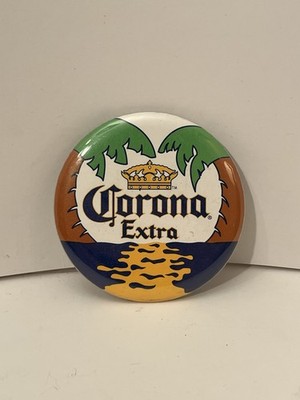 Vintage Rare Corona Extra Beer Palm Trees Promo Button Pin Pinback 2.5  Diameter