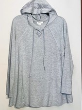 STYLE CO GRAY LTW PULLOVER HOODIE SWEATSHIRT SIZE L LACE DETAIL ON HOOD