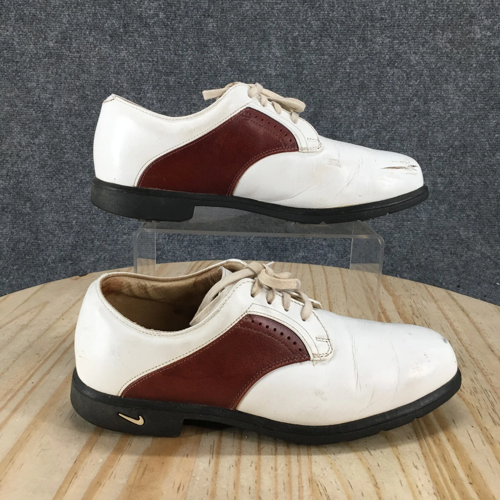 Nike Air Golf Tacchetti Donna 8 Bianco Marrone Oxford Stringate Pelle Atletica 010709