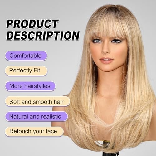 Pelucas largas y rectas para mujer, cabello natural, color marrón 3
