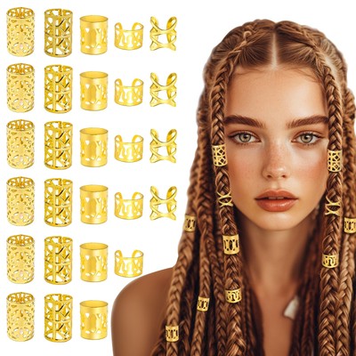 TLAZZ 100PCS Gold Hair Jewelry for Braids Accessories, Metal Hair Dreadlock J...