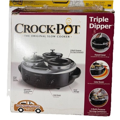 Crock-Pot Triple Dipper Slow Cooker SCRTD300-BS  Lazy Susan Open Box Unused