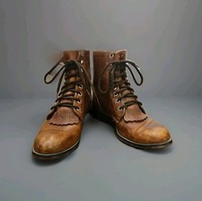 Vtg Justin Lacer Ropers Sz 4D Wmns 6 Brown Pebbled Leather Boots Kiltie Western