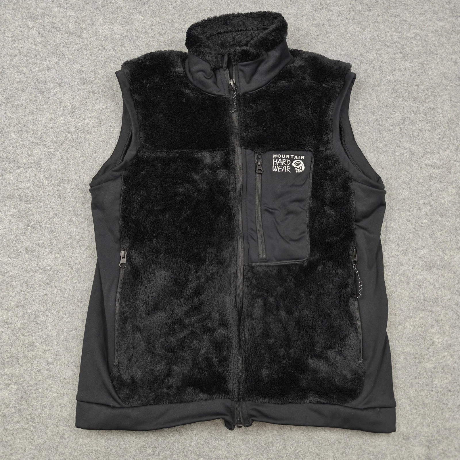 Mountain Hardwear Vest Mens Small Black Polartec Fleece Full Zip Pockets OM5079
