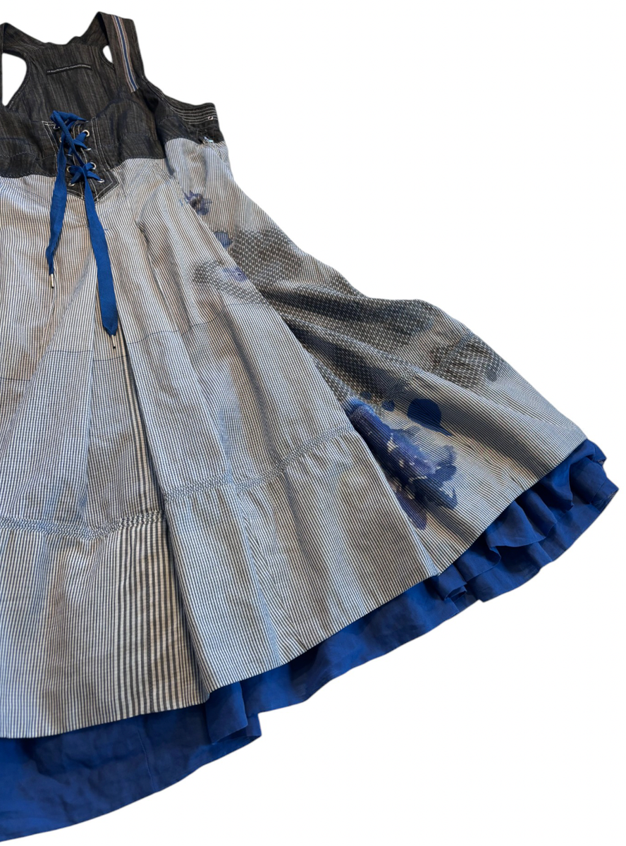Robe Grise Et Bleue Fleurie Marithé Et François Girbaud - Coupe Bouffante - Taille S - Occasion Très Bon état