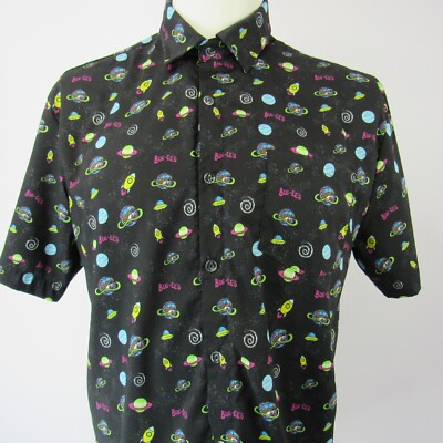 Buc-ees Shirt Men s Medium Hawaiian Beavers Short Sleeve Button Up Outer Space