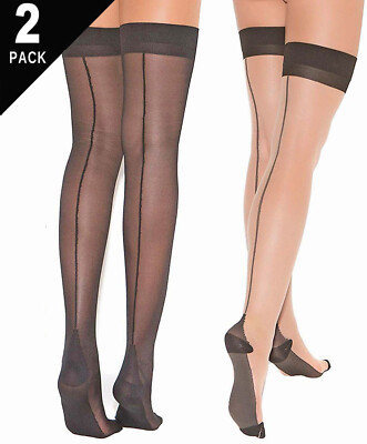 Cuban Heel Sheer Stockings 2-Pack Women One Size OS Back Seam Black and Nude