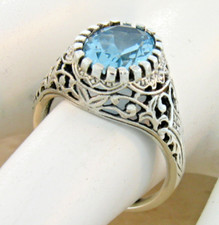 NATURAL 2 CARAT BLUE TOPAZ 925 STERLING SILVER ANTIQUE STYLE RING SIZE 9   644
