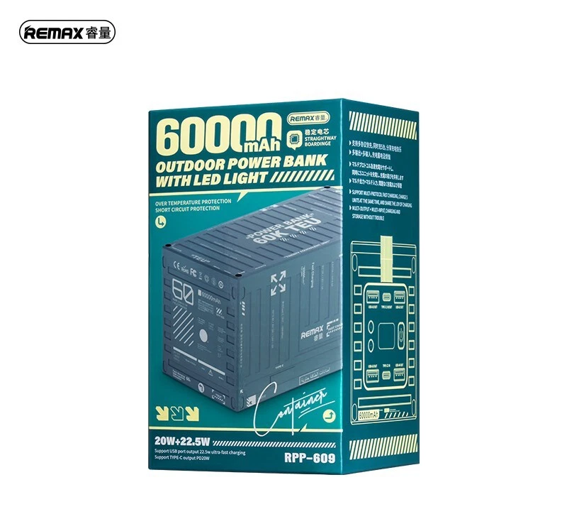 Banco de alimentación portátil de gran capacidad 60000 mAh 4 USB-A, 2 USB-C PD 20W, 22,5 W LED Foto 4 de 4