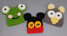 Lot of 3 Cute Hand Knitted Infant, Small Dog, or play Hat