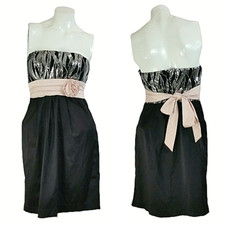Windsor Juniors Dress 11 Black Satin Sequin Strapless Short Formal w/ Pockets