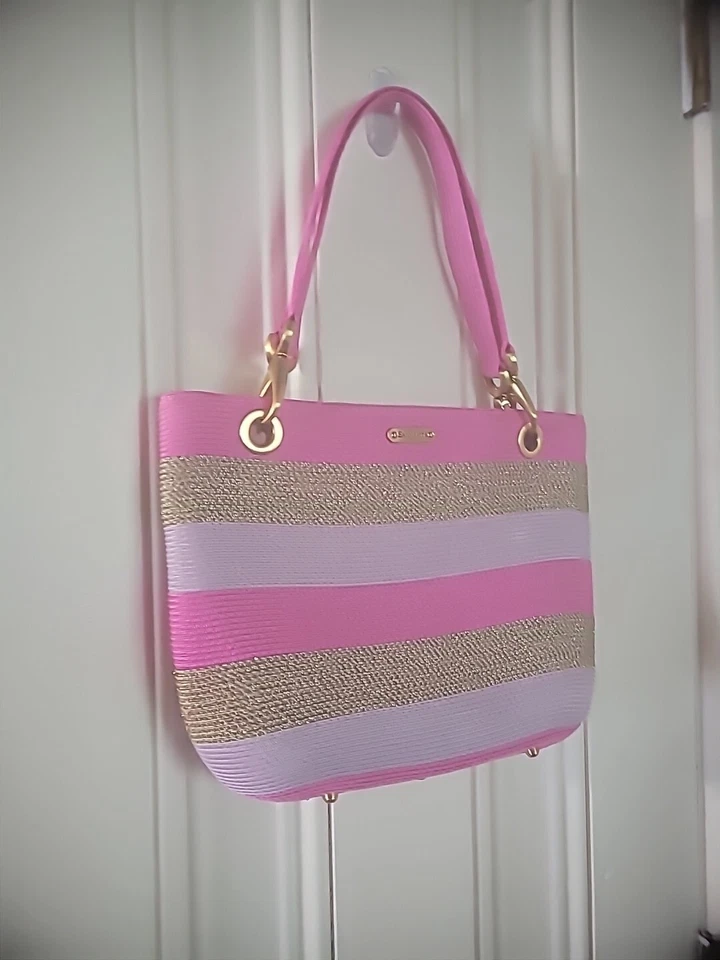 Eric Javits Hand Bag Womens Shoulder Purse Pink Gold Gold Tone Hardware Feet... - Image 3 of 4