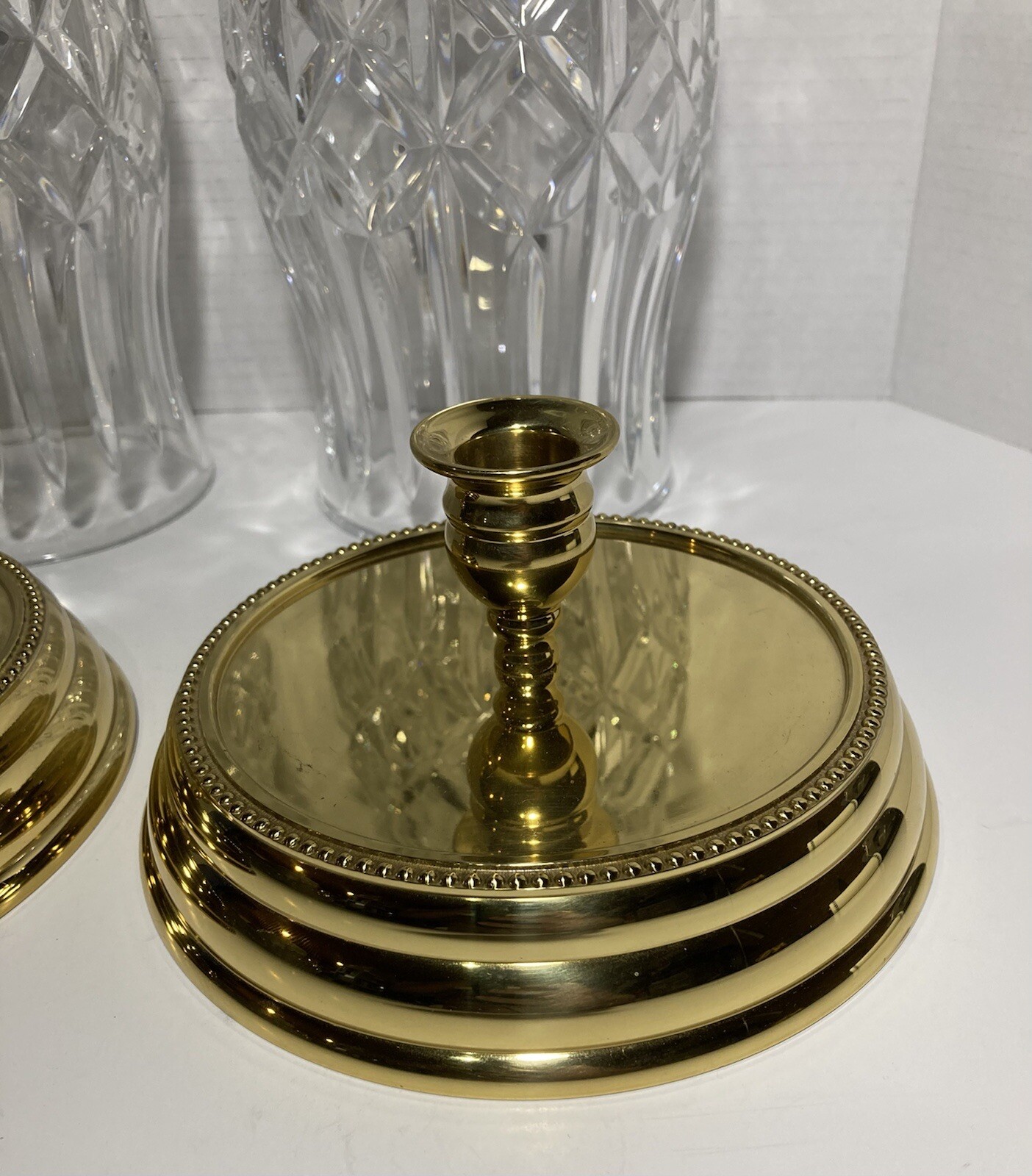 Pair Of Waterford Crystal Prescott Hurricane Brass Candle Holders eBay