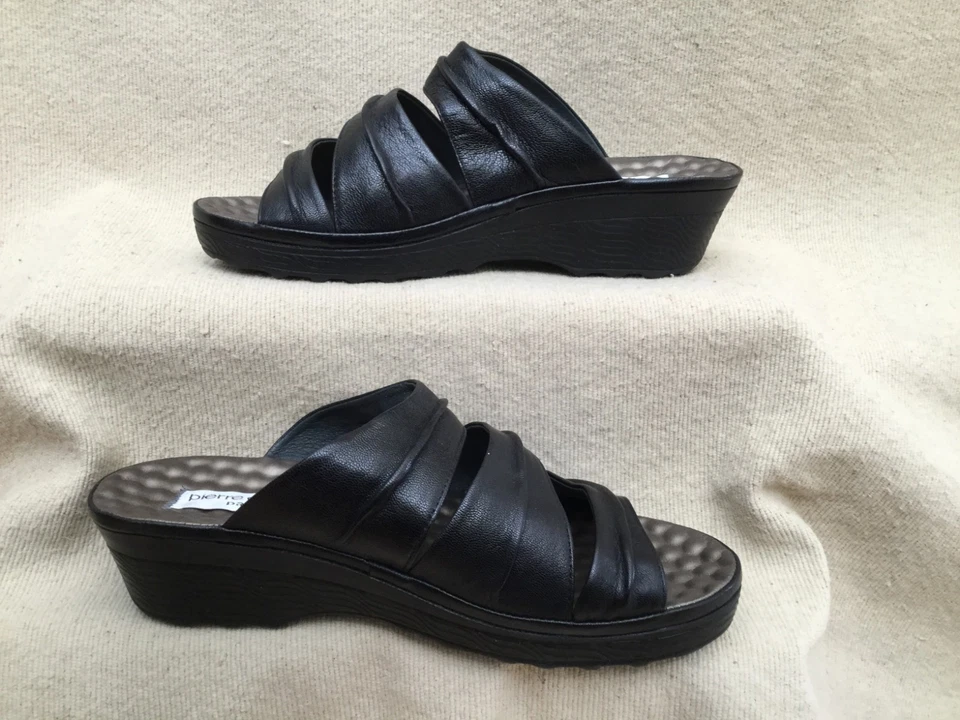 PIERRE CARDIN PARIS SANDALIAS DE CUERO NEGRAS PARA MUJER • US 7.5 -8 / EU 38 • ¡NUEVAS! Foto 2 de 4