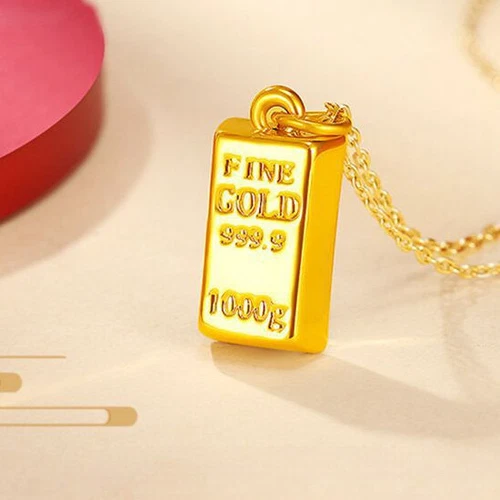 Reines 999 24K Gelbgold Glück länglich mit 18K dünnen O-Gliedern Halskette 18 Zoll Anhänger - Bild 9 von 12