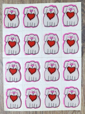 Vintage Puffy Sticker, Scholastic, Dog with heart in mouth 1984 Valentines Pink