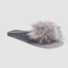 INC International Concepts Women's Gray Pom Pom Slippers Shoes Size 5-6