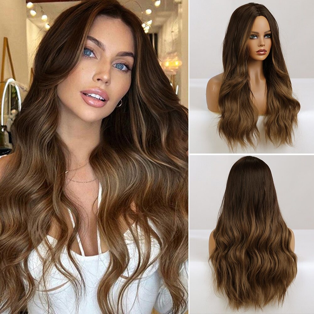 Marie 22” ASH BROWN OMBRÉ BODYWAVE MIDDLE PART Wig Long Middle Part Wavy Cowboy Copper Ombre Lace Front Wigs  main image 3