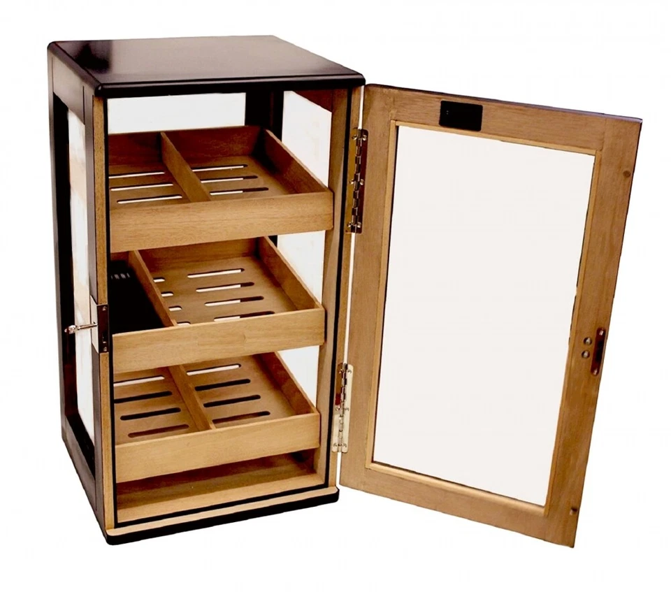 Humidor Angelo Humidorschrank schwarz ca 130 Zigarren 2 Angelo Polymerbefeuchter - Bild 3 von 4