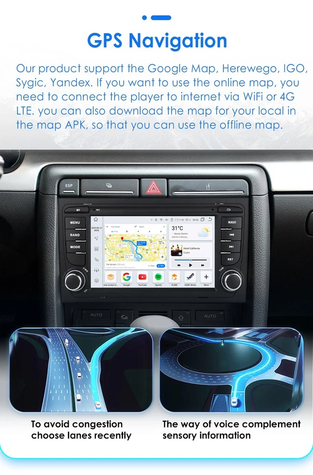 2Din for Audi A4 S4 7" Android12 Navigation Autoradio Stereo GPS Car Radio 1080P - Image 3 of 4