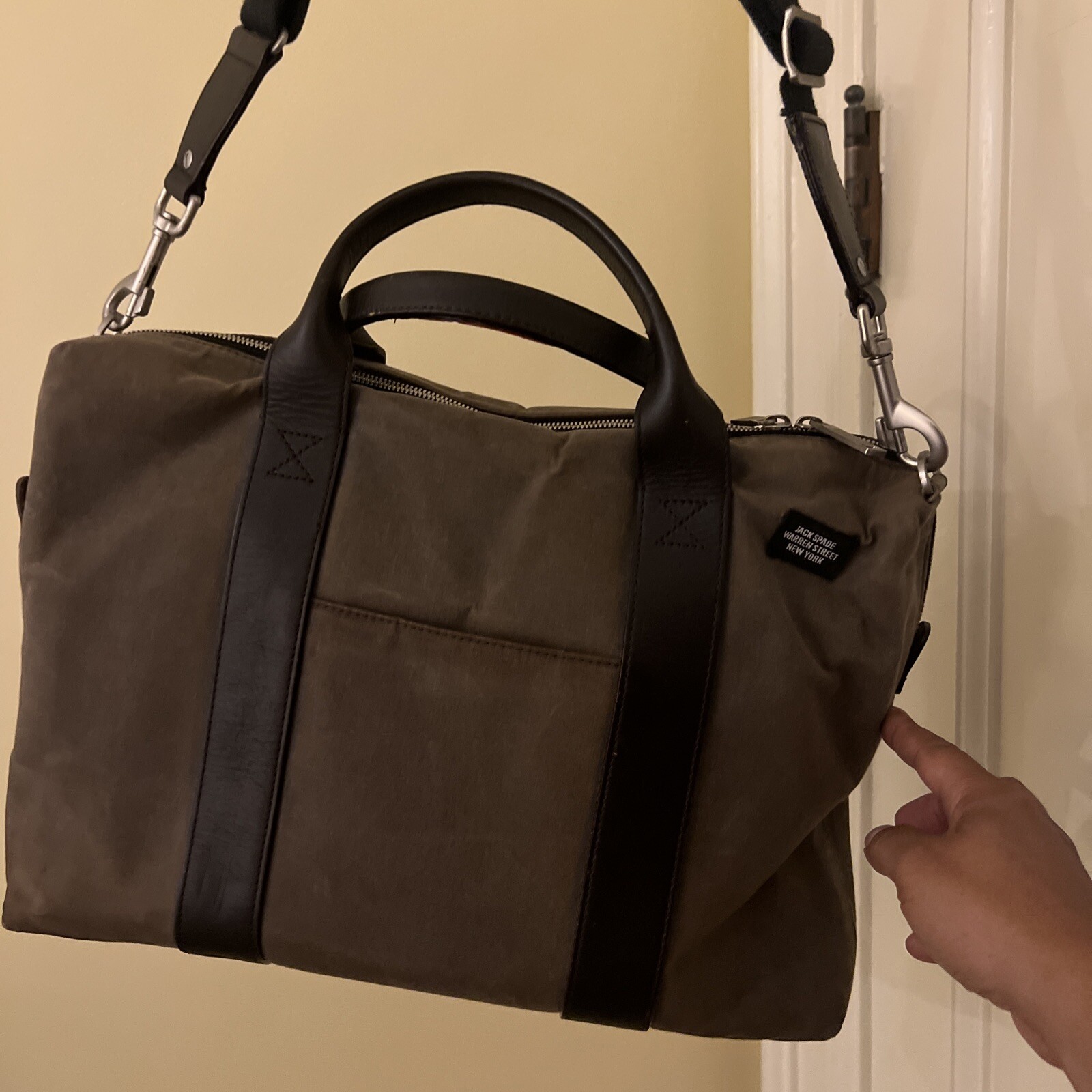 Jack Spade Waxed Canvas Leather Handles Messenger Bag… Gem