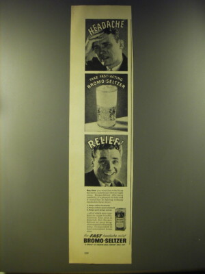 1946 Bromo-Seltzer Medicine Advertisement - Headache take fast-acting