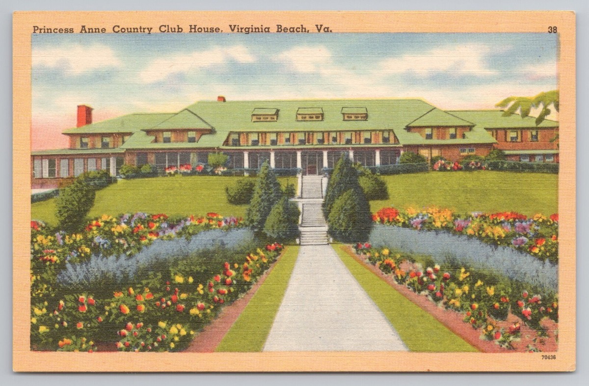 princess anne country club dress code Home in Virginia Beach Virginia c1940s Postcard Wedding reception Color:Light Sky Blue penny loafers Black Beaded Sleeveless Round