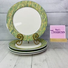 Sango Joan Luntz DAISY HILL 3045 Green Border Round China Dinner Plates Set of 4
